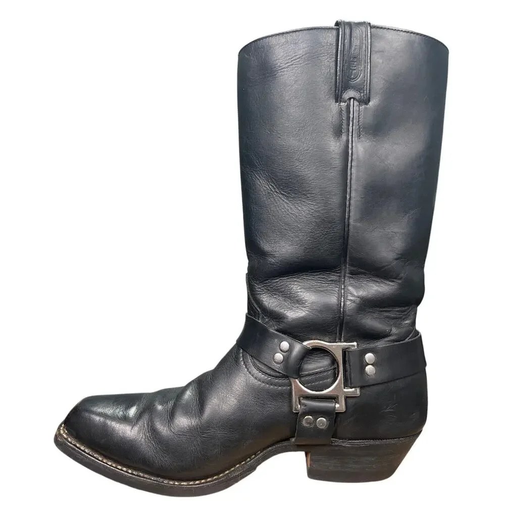 Boulet Men's Black Leather Wide Harness Biker Boots Size 10 E